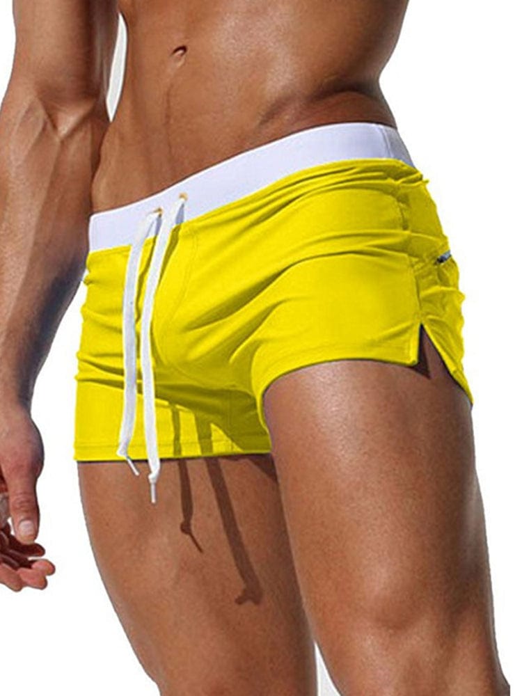 menaful Yellow / S Men's Solid Color Beach Quick-drying Flat Swim Trunks