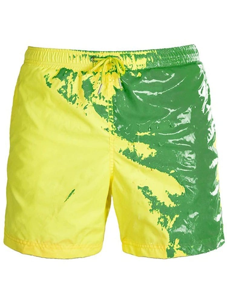 menaful Yellow to green / S Colour Changing Quick Dry Swim Trunks