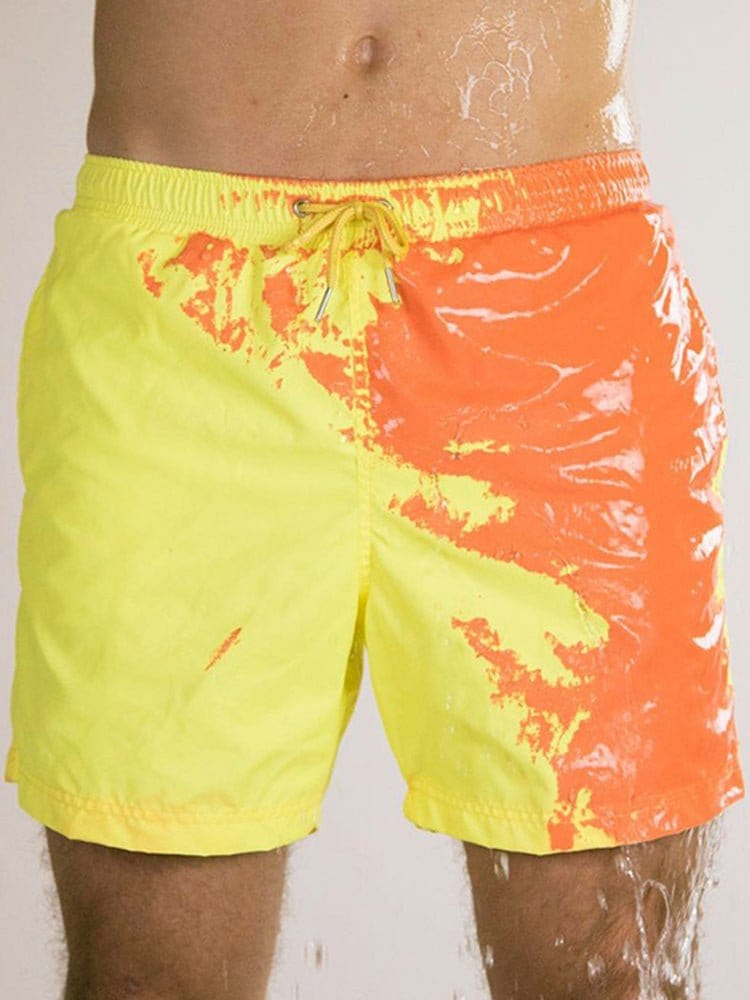 menaful Yellow to orange / S Colour Changing Quick Dry Swim Trunks